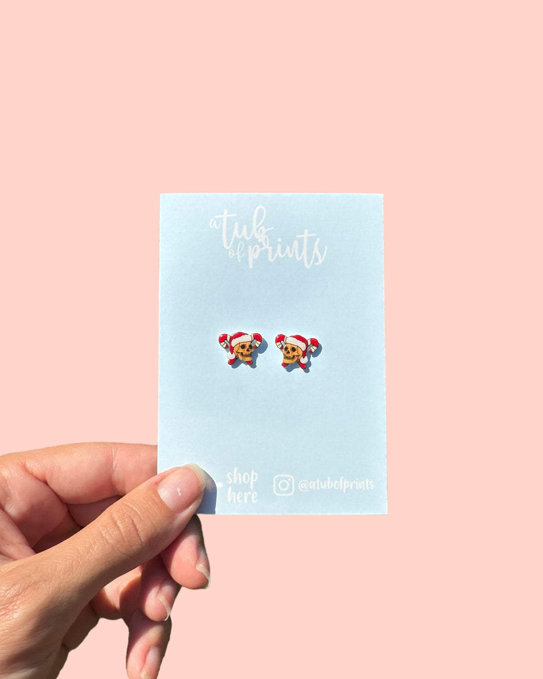 Santa Skull Candy Cane Stud Earrings