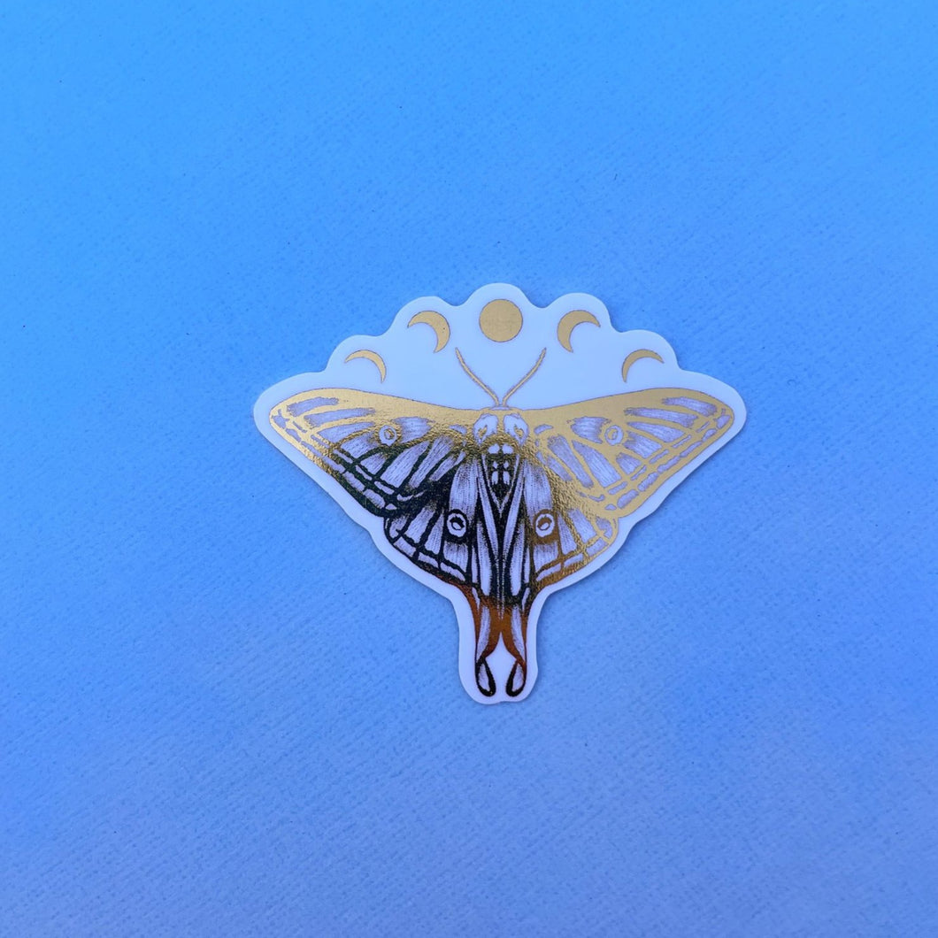 Luna Moth Moon Phases Gold Foil Sticker