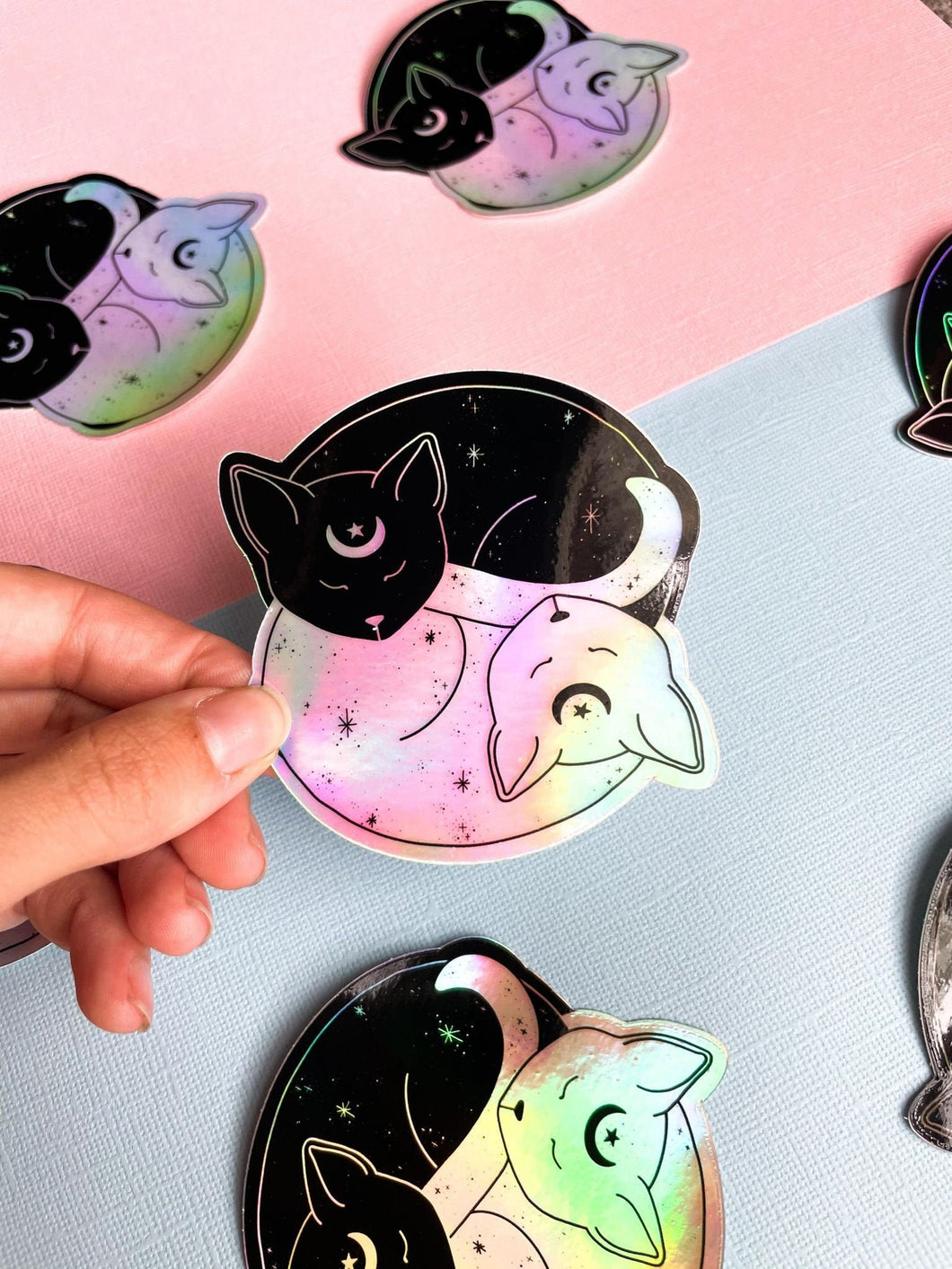 Yin Yang Cats Holographic Sticker