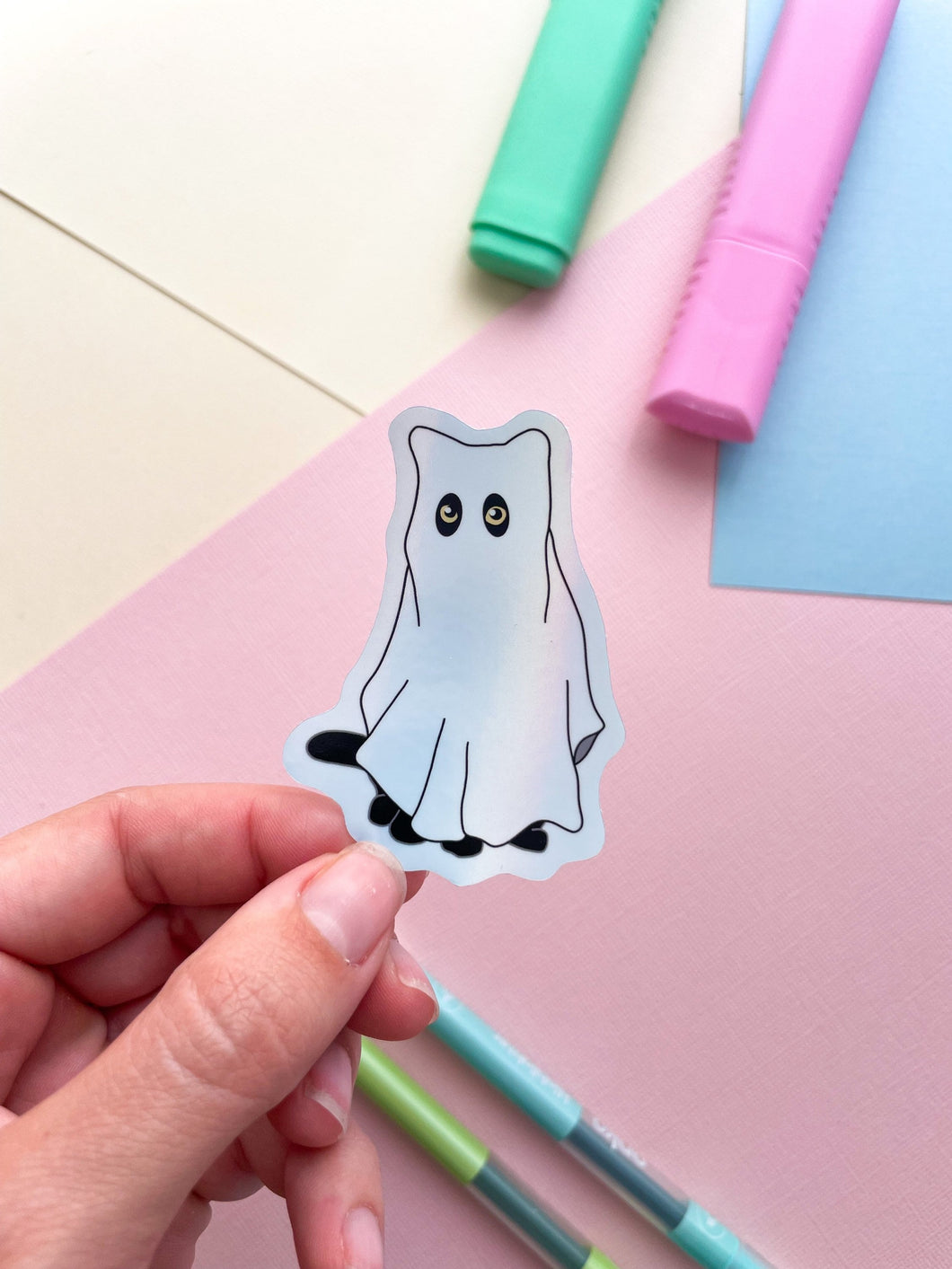 Cat Ghost Holographic Halloween Sticker