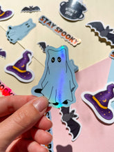 Load image into Gallery viewer, Cat Ghost Holographic Halloween Sticker
