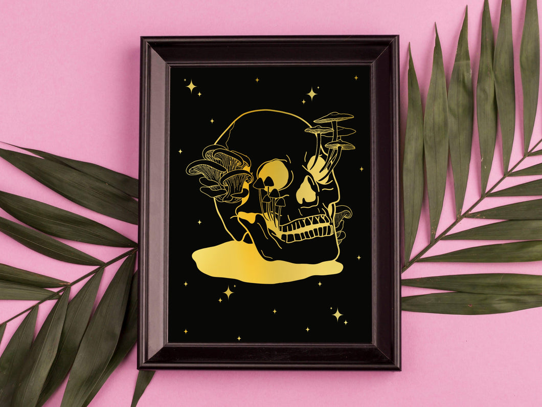 Mushroom Skull Foil Print